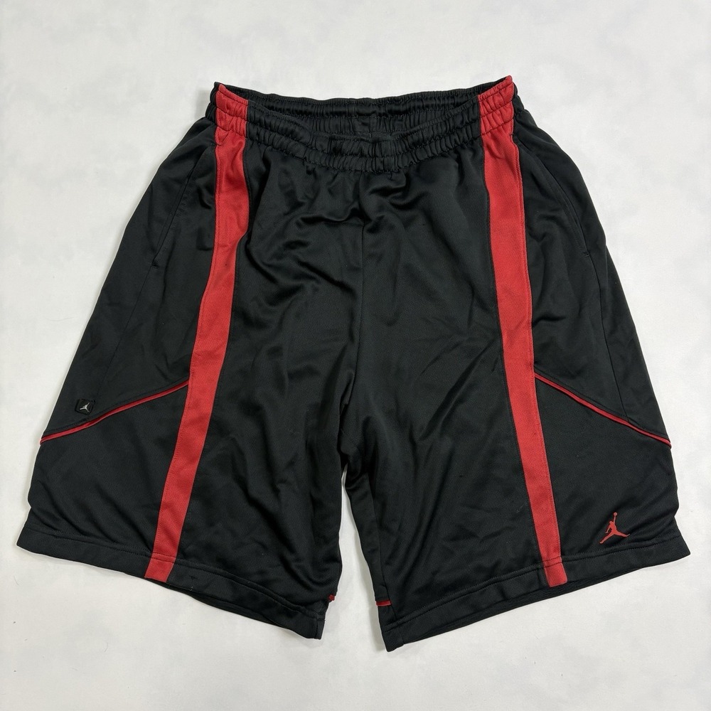 VTG Y2K  Baggy Air Jordan Basketball Shorts Mens L Black Red Colorblock Jumpman
